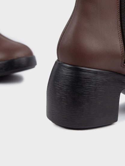 Boots Lửng Cao Gót KUMOO DARA Lugsole Nâu