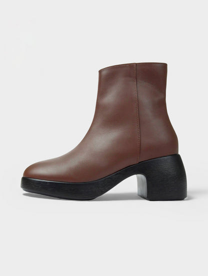 Boots Lửng Cao Gót KUMOO DARA Lugsole Nâu