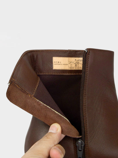 Boots Lửng Cao Gót KUMOO DARA Lugsole Nâu