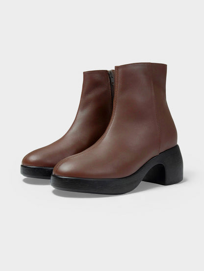 Boots Lửng Cao Gót KUMOO DARA Lugsole Nâu