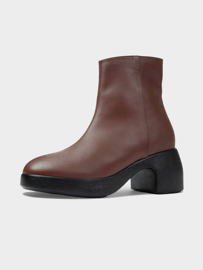 Boots Lửng Cao Gót KUMOO DARA Lugsole Nâu