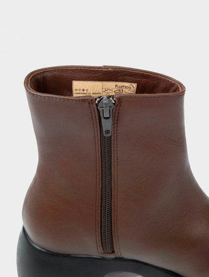 Boots Lửng Cao Gót KUMOO DARA Lugsole Nâu