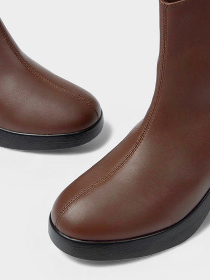 Boots Lửng Cao Gót KUMOO DARA Lugsole Nâu